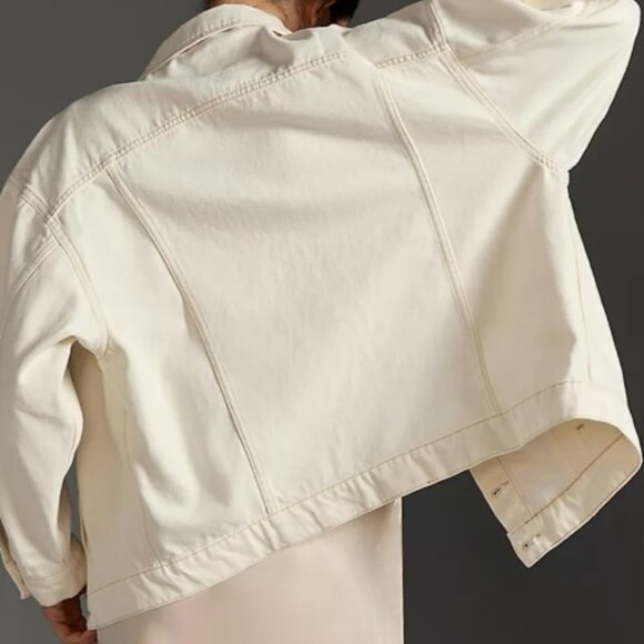 Anthropologie Pilcro Western Denim Boyfriend Jacket - Cream, Size L - Picture 3 of 8